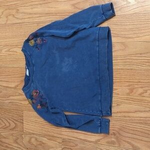 Billy T blue floral and butterfly embroidered sweatshirt with lace-up back, sz S